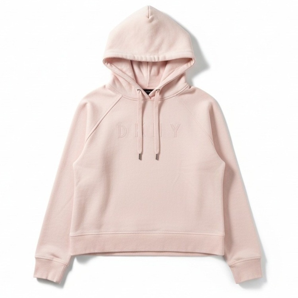 DKNY Sport Womens Pink Embroidered Logo Raglan Pullover Hoodie Sweatshirt Small